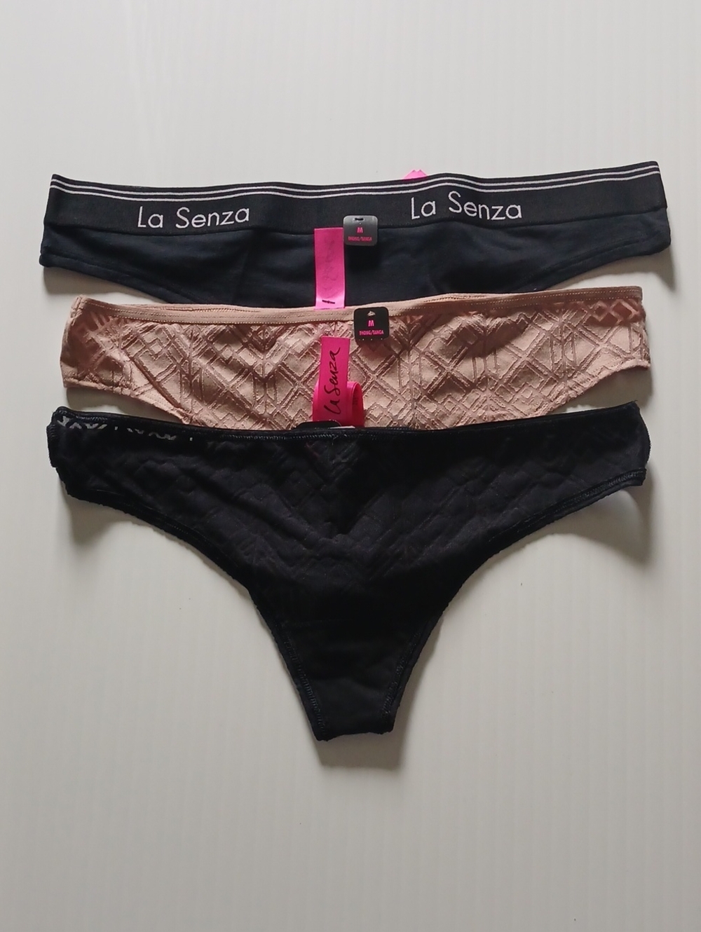 La Senza 3-Pack Bikini Thong Panties - Black & Nude NEW